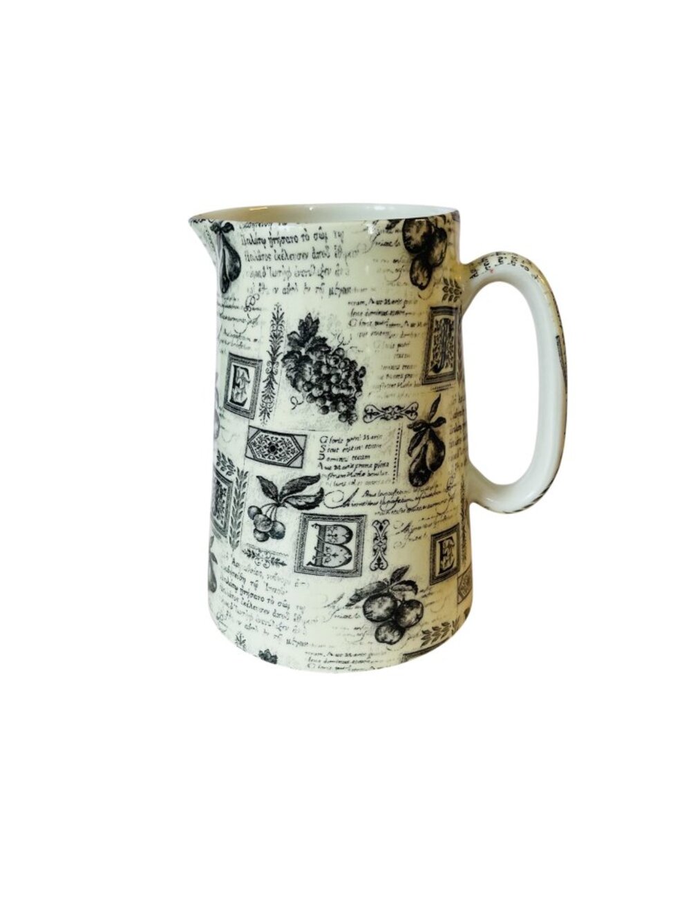 Vintage Crown Burslem Staffordshire French Country Botanical Script Fruit Pitche